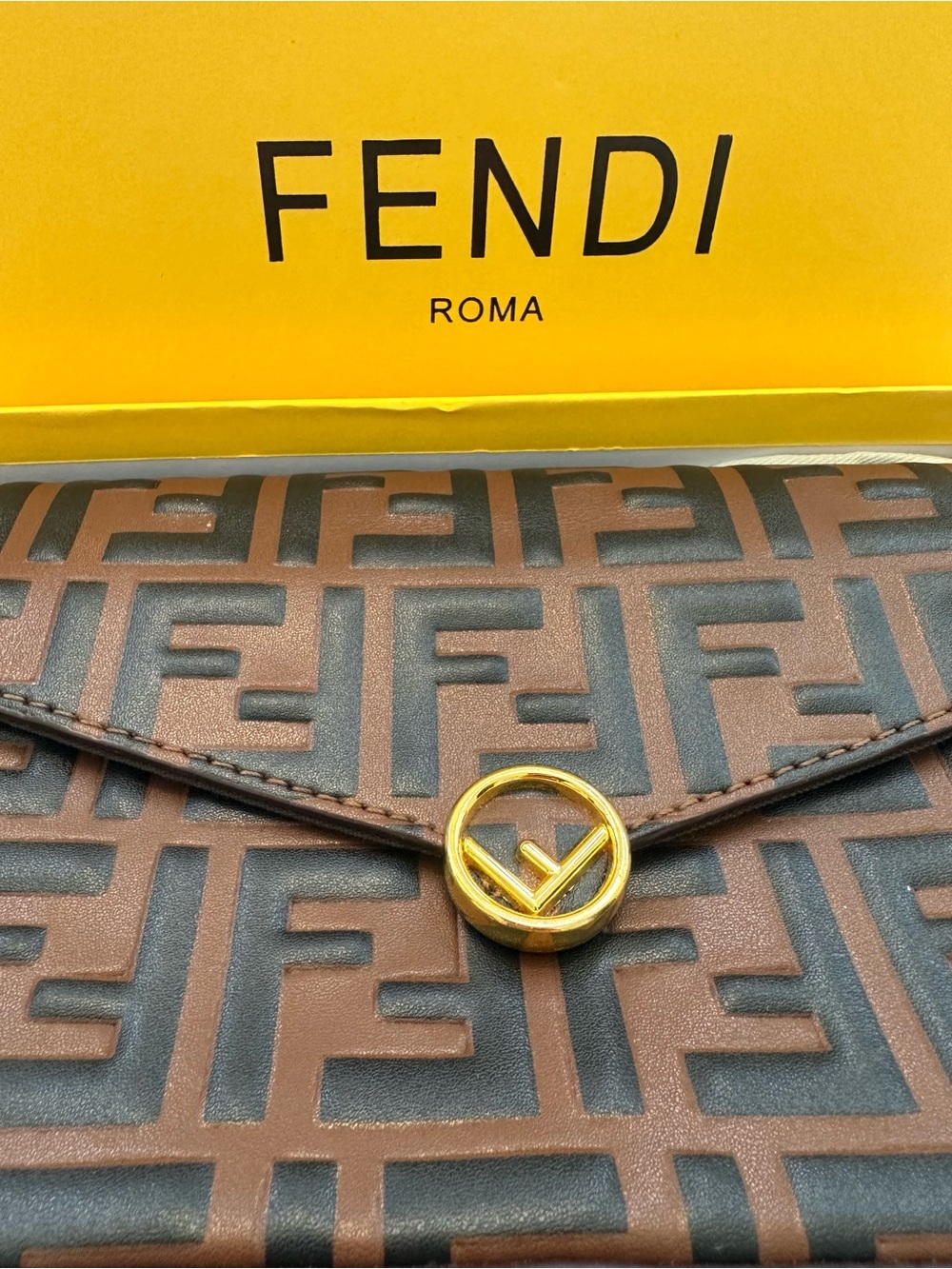 Brown and Black FF Logo Crossbody Wallet with Gold Accent - Picture 4 of 5